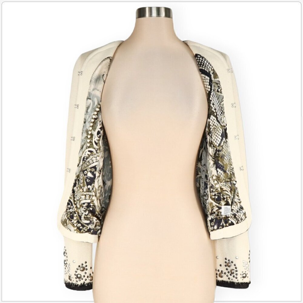 St. John Jacket Couture White Studded Embellished Fringe Blazer $2095 NWT New 2 - Picture 5 of 6